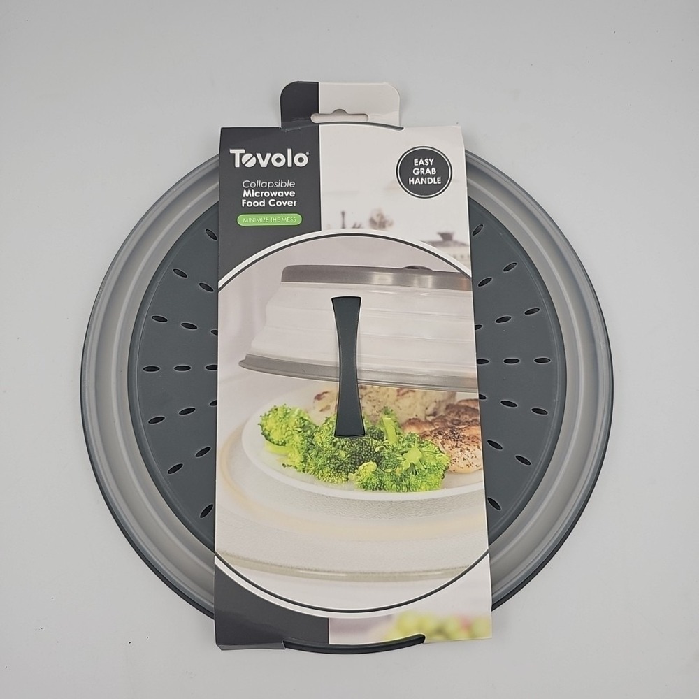 Tovolo Collapsible Microwave Food Cover With Handle Gray/Clear